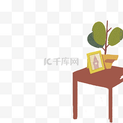 卡通绿色盆栽和椅子免抠图