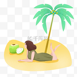 大暑女孩躺在沙滩上PNG素材