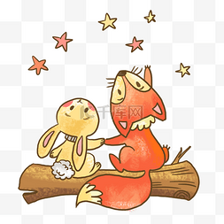 秋天动物兔子狐狸看星星素材