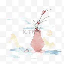 水墨插花图片_水墨古风瓶插花