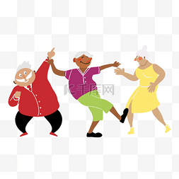 红色老人跳舞开心插画