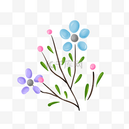 树枝绿色树叶花朵图片_立体树枝花朵插图