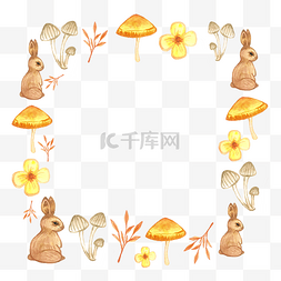 卡通蘑菇背景图片_蘑菇兔子彩装饰边框