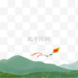中国风景色图片_春天风筝青山装饰植物边框PNG