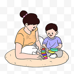 儿童玩积木图片_搭积木母子