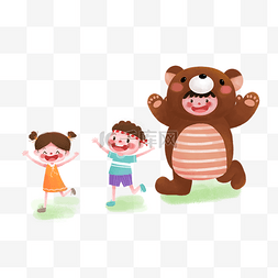 玩耍儿童图片_玩偶熊小朋友
