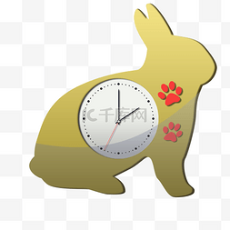 红色小脚印图片_黄色小兔子钟表插画