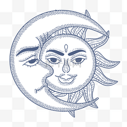 卡通手绘蓝色太阳月亮插画