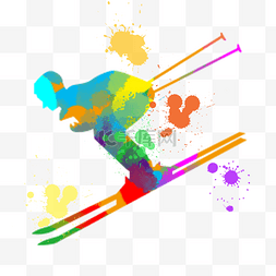 彩色体育运动水彩滑雪