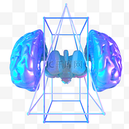 蓝色科技对称图片_科技智能大脑数据蓝色线框医疗分