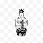 黑白手绘药水瓶子灯塔线稿