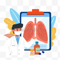 卡通医生戴口罩图片_手绘卡通医生宣传新型冠状病毒肺