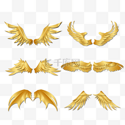 金色羽毛矢量图片_金属质感金色的羽毛翅膀