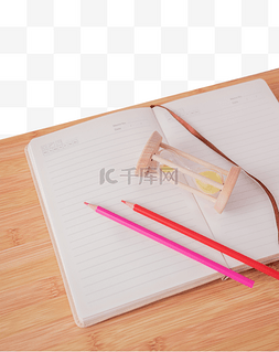 桌面文具用品图片_桌面文具白天笔记本彩铅静物摆拍