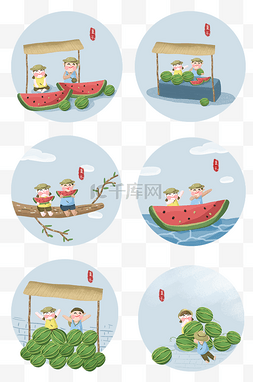 水果棚图片_夏季水果小孩与西瓜场景