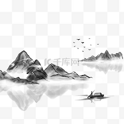 红粉水墨背景图片_古典水墨山水国画景色