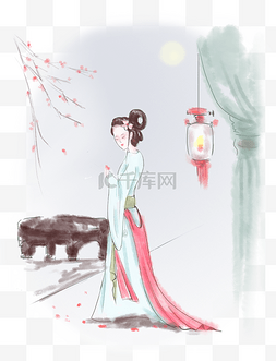 中国古风彩色水墨图片_古风美女手绘装饰图