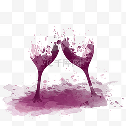 红酒酒杯碰撞水彩元素