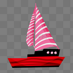 红色精致帆船插画
