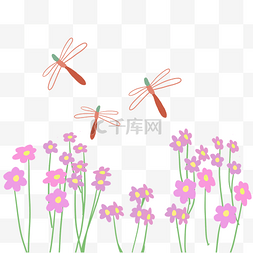蜻蜓水彩红花