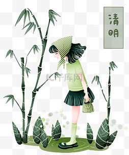 传统节日竹子图片_清明节女孩竹子