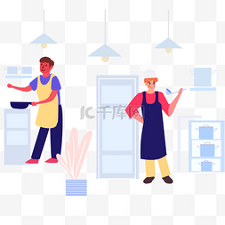 在冰箱里图片_手绘卡通烹饪厨师交流图