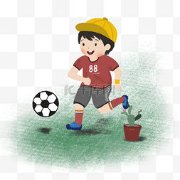 可爱卡通足球男孩图片_踢足球小男孩