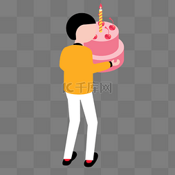 抱着蛋糕的男孩
