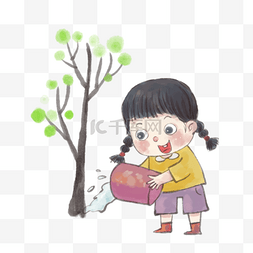 植树节植树种树树苗女孩浇水