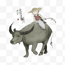 牧童骑牛动画图片_清明清明节气水墨牧童和牛