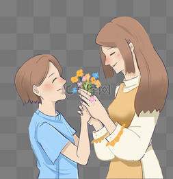 男孩送花给妈妈