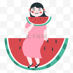 小清新节气小暑图片_夏季吃西瓜的小清新女生