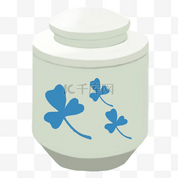 茶叶罐免扣图片_白色的叶子茶叶罐插画
