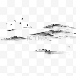 中国风山水意境图片_手绘中国风黑白山水水墨风插画装