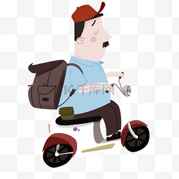 骑着电动车图片_中年大叔背包骑着电动车