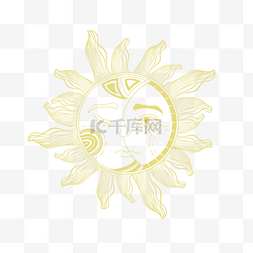 手绘风格黄色月亮和太阳组合