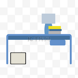 蓝色办公桌子插画