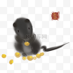 小台历图片_2020年鼠年水墨拿金元宝的小老鼠