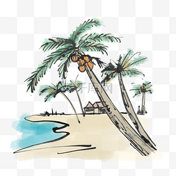 新鲜椰子夏天水墨风手绘