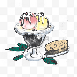 冰淇淋彩色图片_夏天水墨冰淇淋手绘装饰