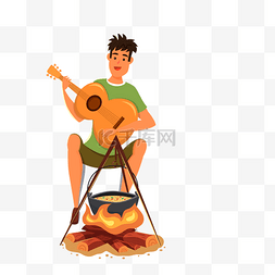 煮饭之道图片_卡通男孩在弹吉它免抠图