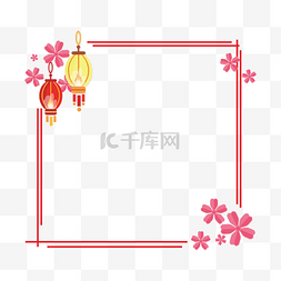 日式红色樱花边框矢量