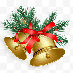 金色圣诞节快乐图片_蝴蝶结装饰圣诞节金色质感铃铛