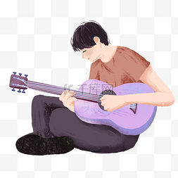 弹吉他卡通男孩
