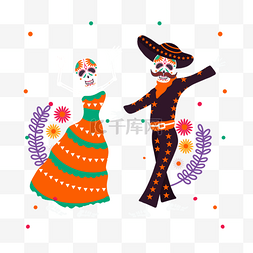 díamuertos卡通手绘庆典传统骷髅舞
