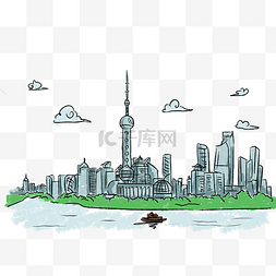 上海手绘图片_上海建筑地标手绘风