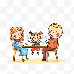 爸爸妈妈卡通手绘图片_家庭手绘饭桌吃饭插画