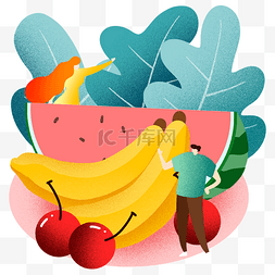 扁平夏季水果插画图片_夏季吃水果插画