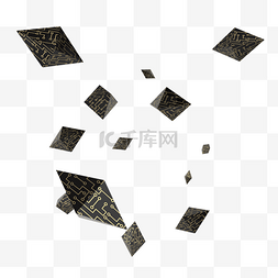 立体几何漂浮素材图片_黑金科技感漂浮几何晶石