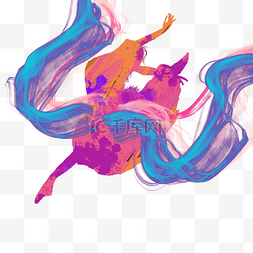 水墨喷溅海报图片_青春活力跳舞的女孩水彩剪影